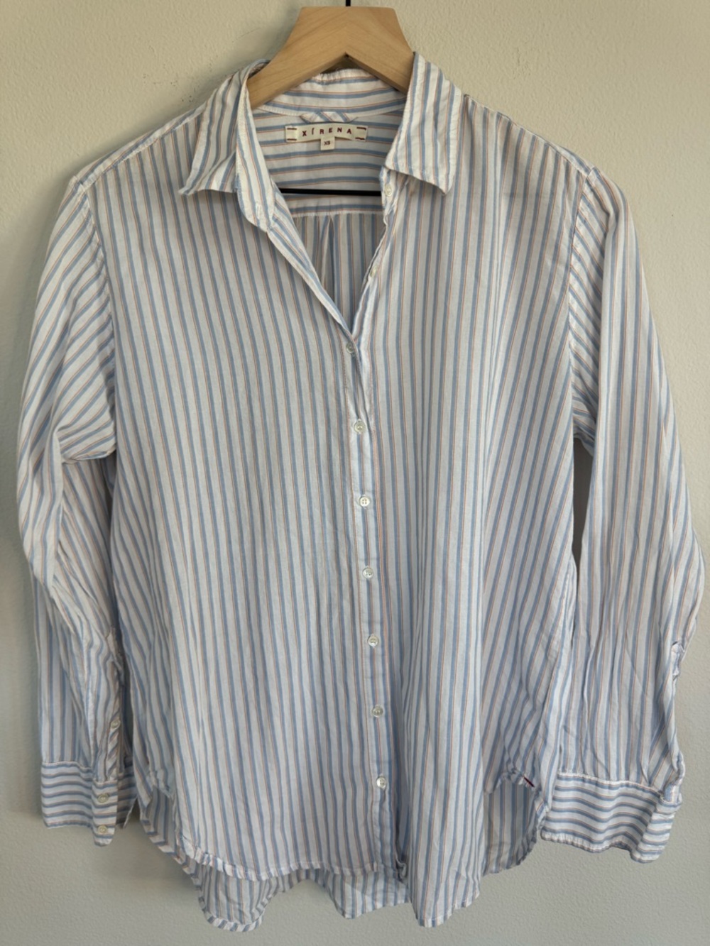 XiRENA Striped Button Down Shirt 100% Cotton Lightweight Minimalist XS